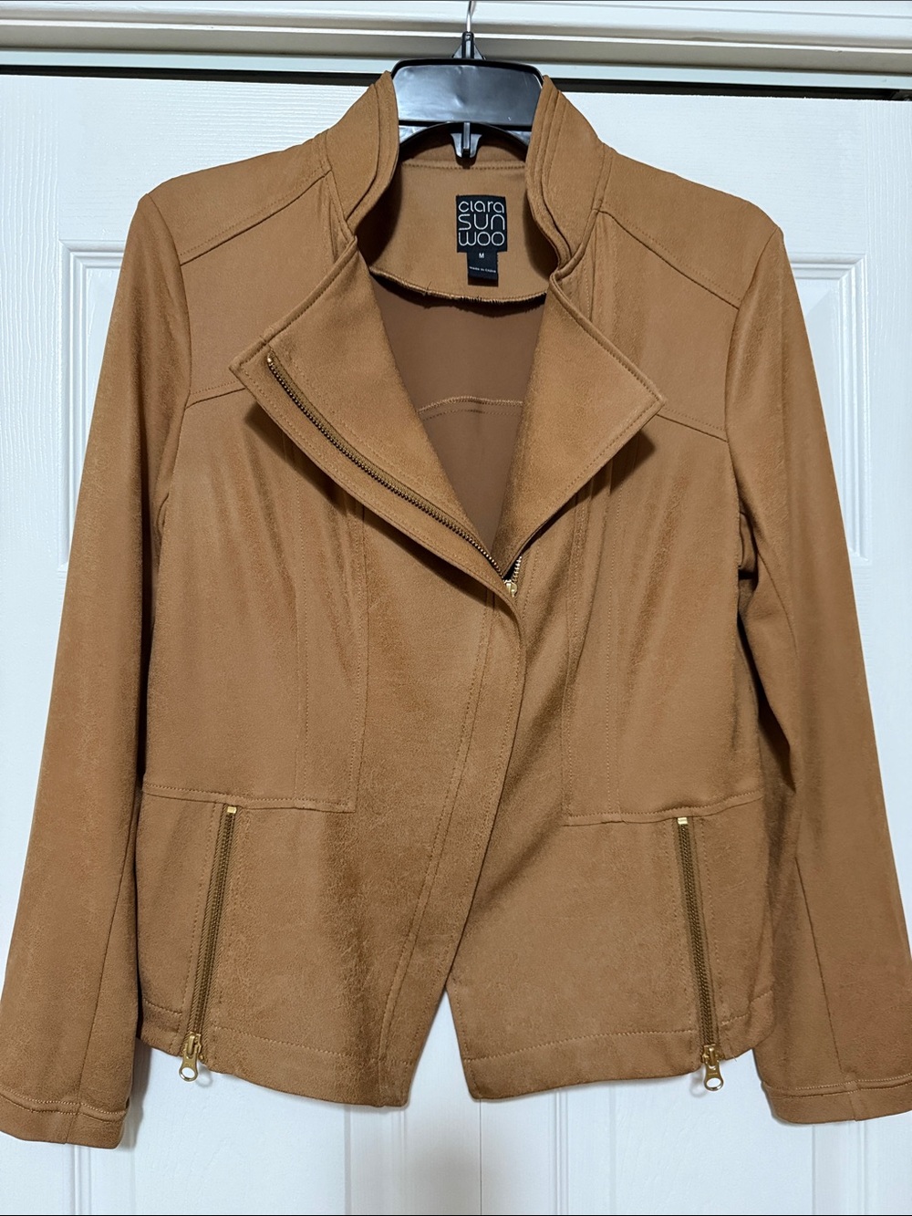 CLARA SUNWOO Tan Asymmetrical Zip Moto Jacket